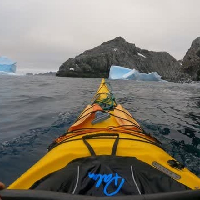 Kayak entre icebergs en la Antártica
